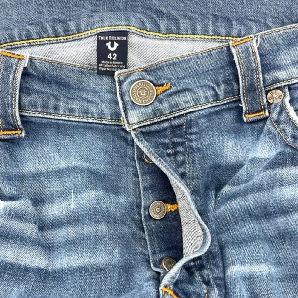 True Religion Straight Leg Jeans Mens 42 Button Fly Blue Denim Casual Preppy‎